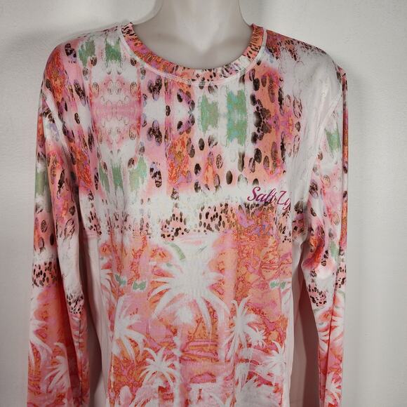 Salt Life Womens Uvapor Shirt Large Multi Palm Tree Print SLX Performance Beach - Picture 3 of 10